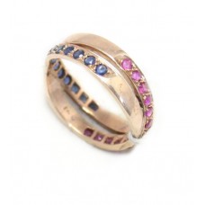 Ring Ruby Sapphire 14kt Gold Diamond Diamonds Yellow Natural 14 KT Vintage D184